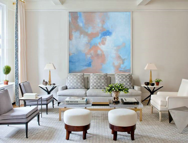 Handmade Painting Large Abstract Art,Abstract Landscape Oil Painting,Living Room Wall Art,Purple,Blue,White